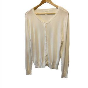 NWOT H&M Basics White Lightweight Tight Knit Button Up Long Sleeve Sweater L